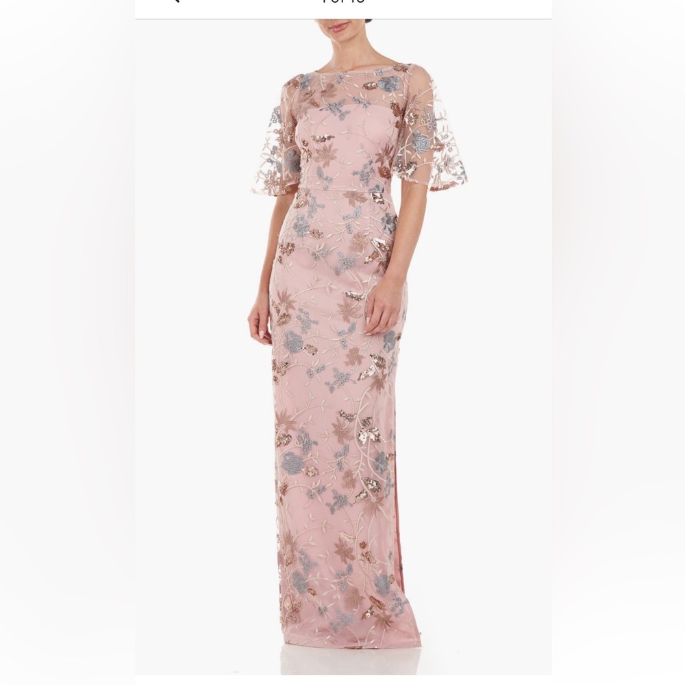 JS Collections Pink and Silver Floral Gown